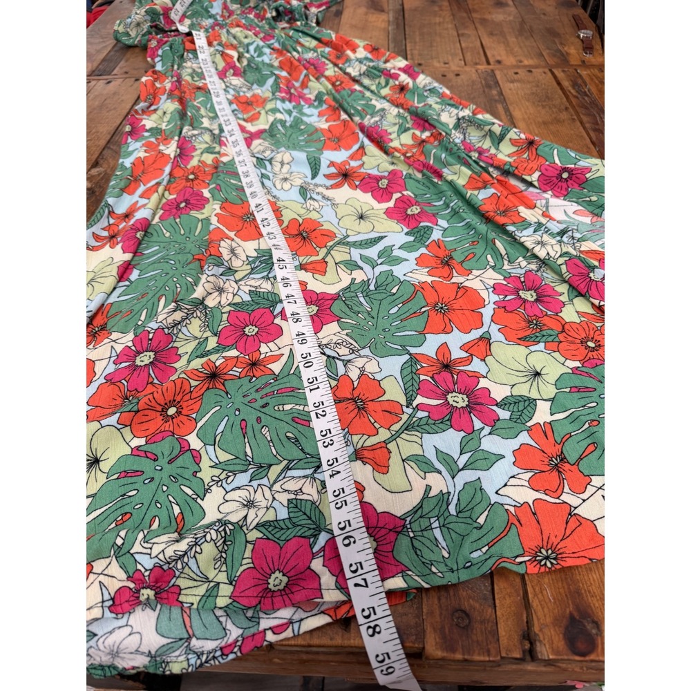 Tropical Floral Cutout Maxi Dress Womens L Resort Vacation Hawaiian Beach Boho - Picture 4 of 8